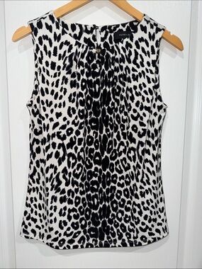 Ivanka Trump Black & White Leopard-Print Sleeveless Top size small